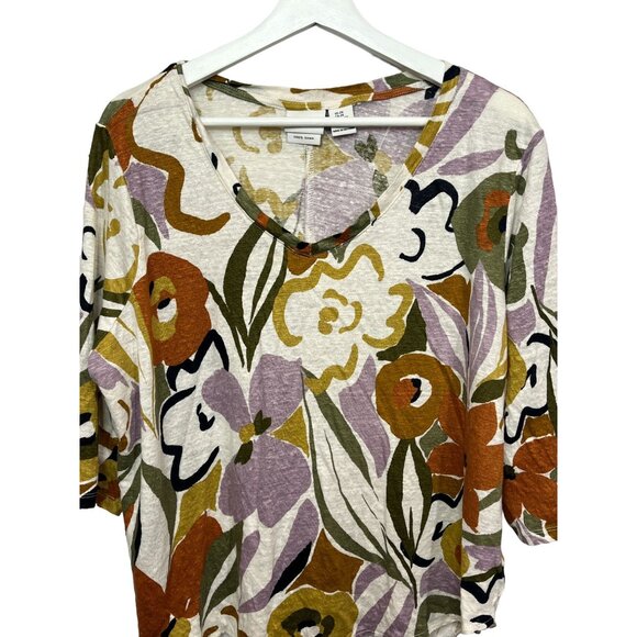 Rachel Zoe Plus 2X Linen Floral Blouse Boho Cottagecore Loose Fit Top - Picture 3 of 9